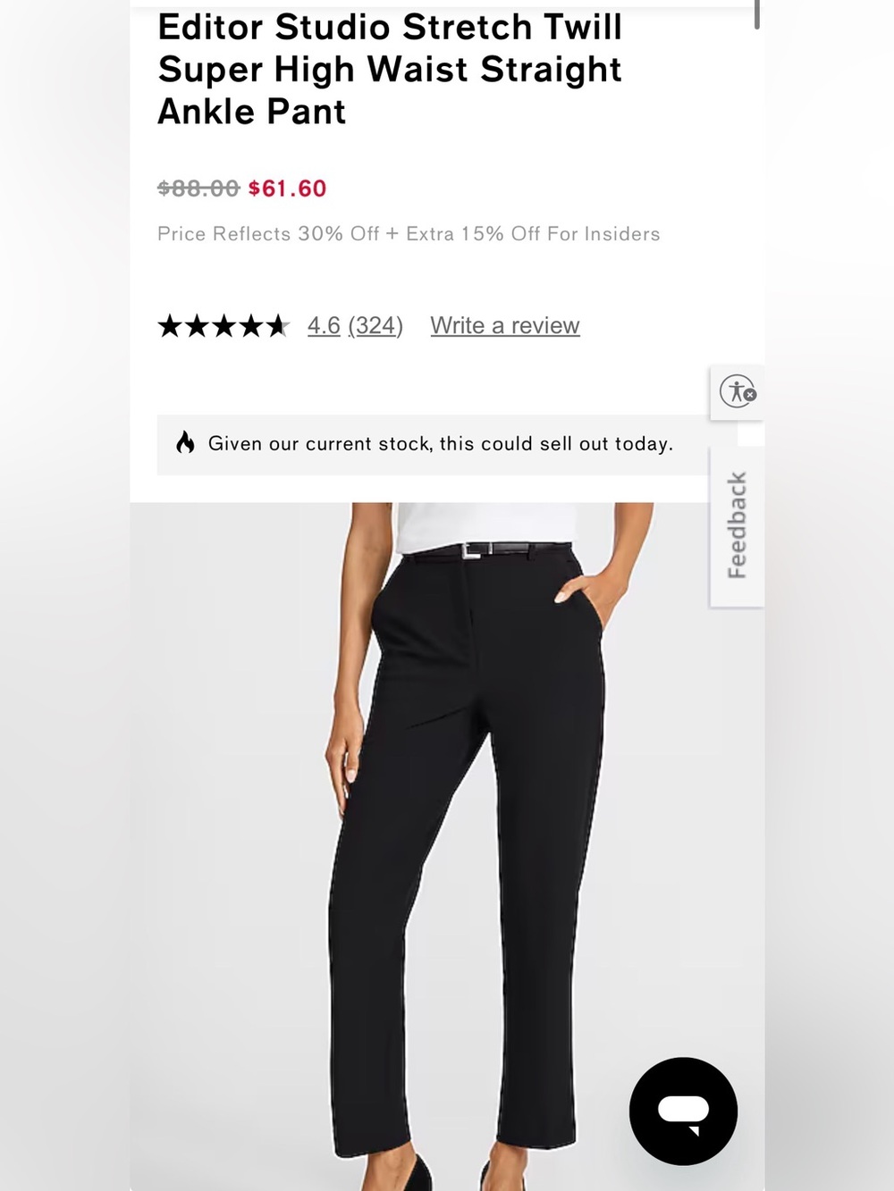 Express Editor Studio Stretch Twill Straight Ankle Pant 
Size 12 Long